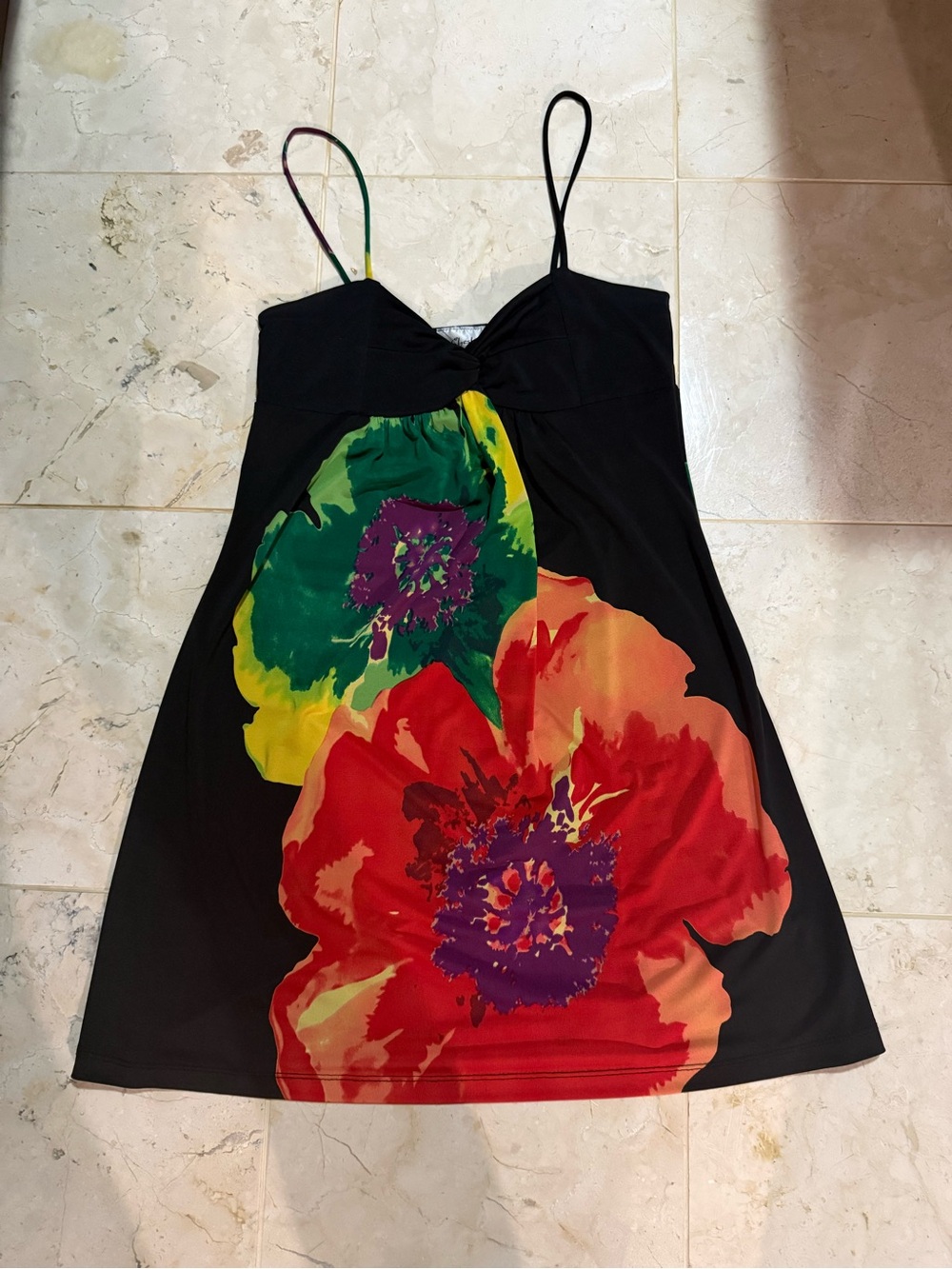 Y2K Black Floral Spaghetti-Strap mini Dress